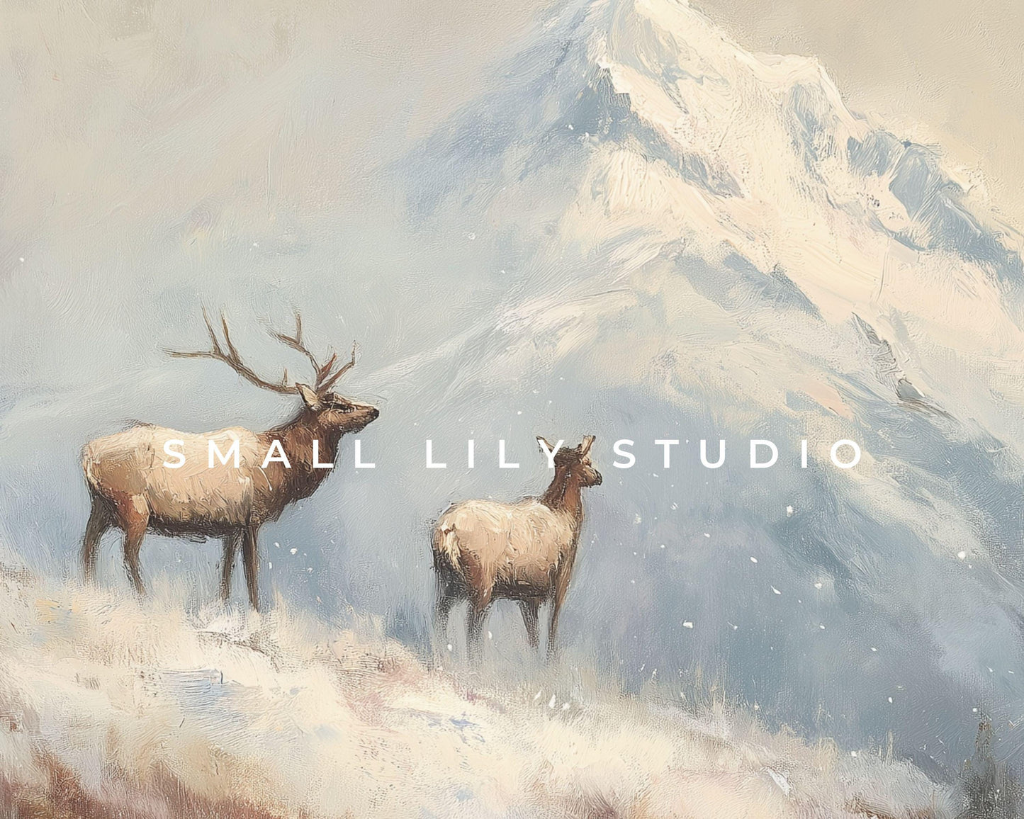 FRAME TV art Elk in Winter Landscape, Samsung Frame TV Art Vintage Style Deer Painting | TV1094