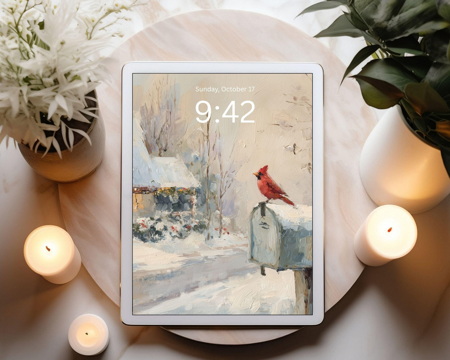 Red Cardinal Desktop Wallpaper Set, Christmas Phone Wallpaper, Winter iPhone Wallpaper, Aesthetic iPad Background Vintage Style | WS155