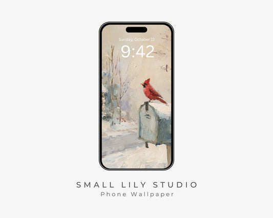 Red Cardinal Phone Wallpaper, Christmas iPhone Wallpaper, Winter Samsung Galaxy Phone Background, Vintage Style Art | WP155