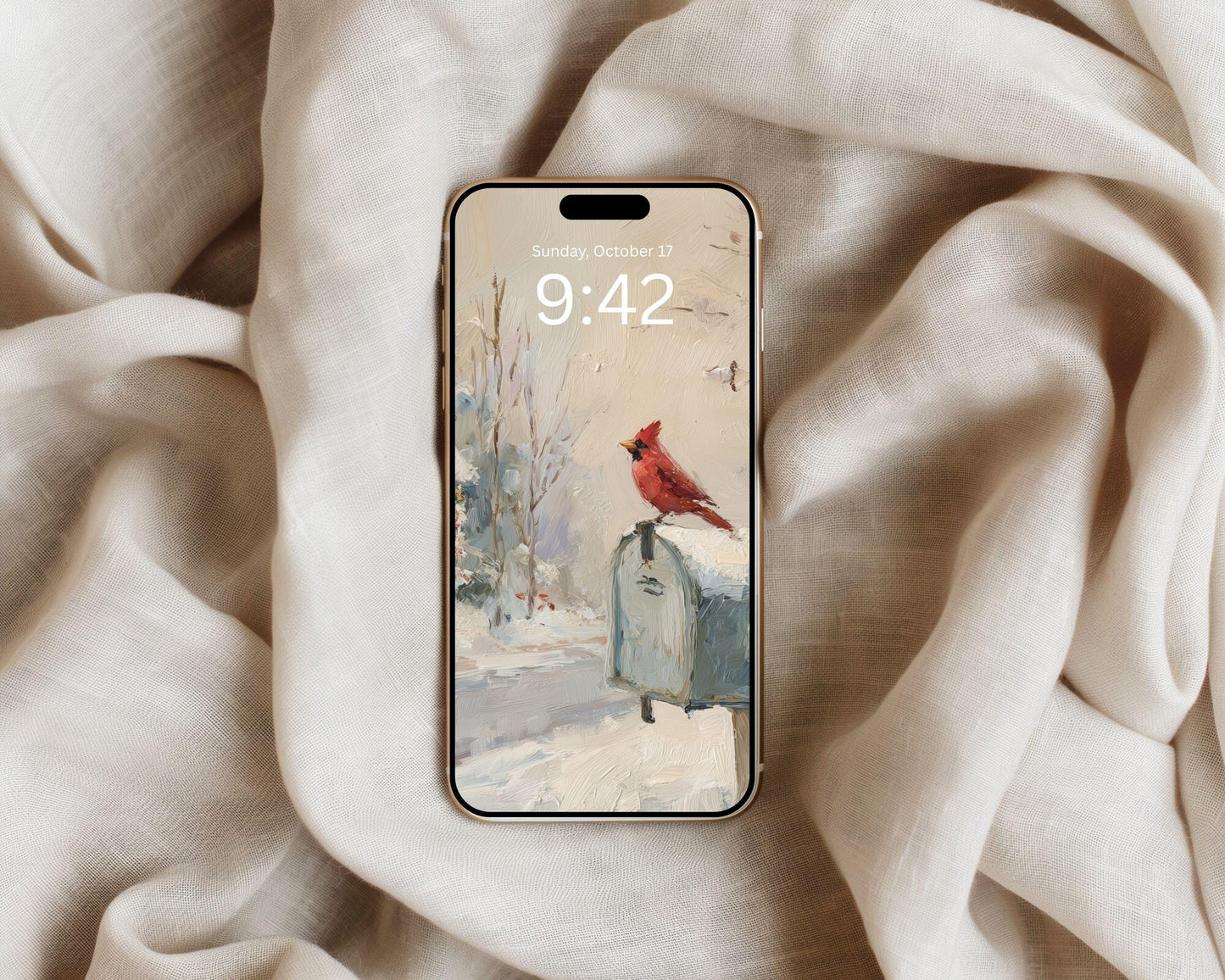 Red Cardinal Phone Wallpaper, Christmas iPhone Wallpaper, Winter Samsung Galaxy Phone Background, Vintage Style Art | WP155