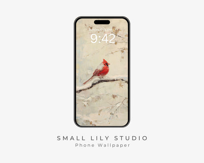 Red Cardinal Phone Wallpaper, Christmas iPhone Wallpaper, Winter Samsung Galaxy Phone Background, Vintage Style Art | WP156