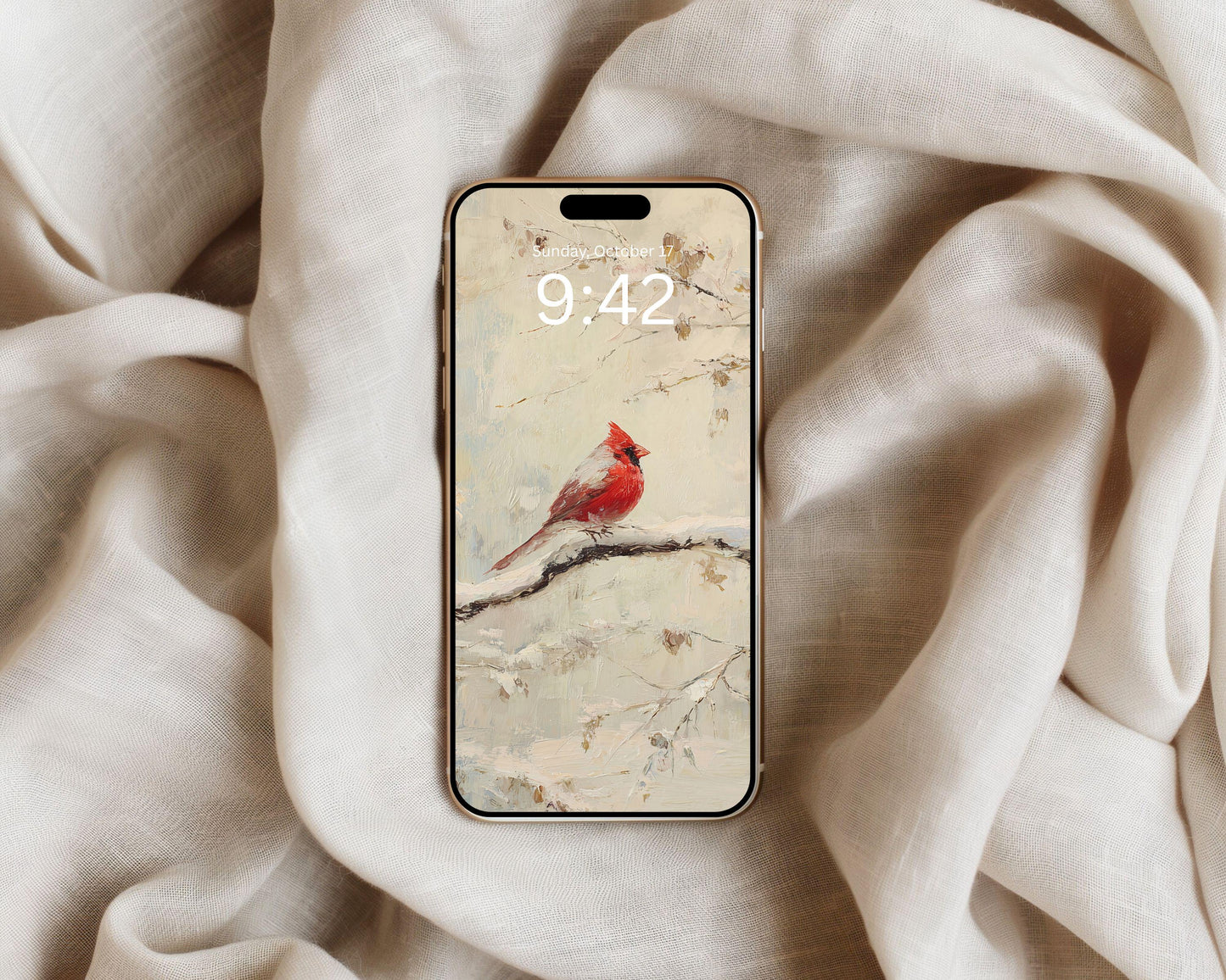 Red Cardinal Phone Wallpaper, Christmas iPhone Wallpaper, Winter Samsung Galaxy Phone Background, Vintage Style Art | WP156