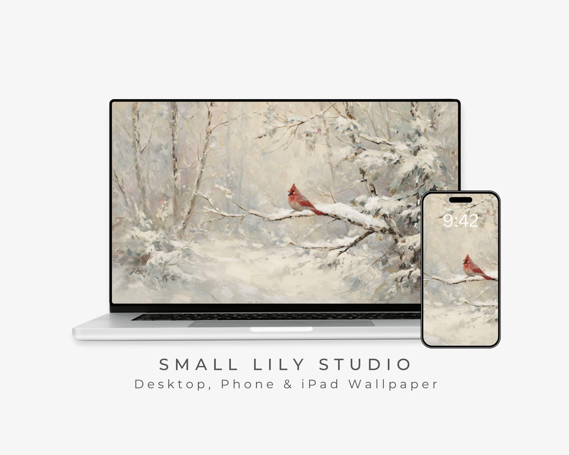 Red Cardinal Desktop Wallpaper Set, Christmas Phone Wallpaper, Winter iPhone Wallpaper, Aesthetic iPad Background Vintage Style | WS157