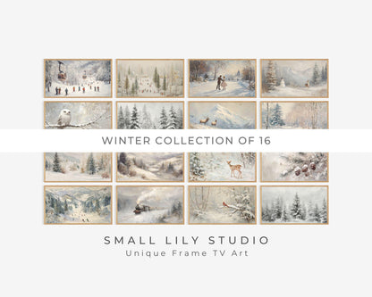 Winter FRAME TV Art Bundle of 16, Samsung Frame TV Art Skiing, Snowy Landscapes and Cute Animals | TV740