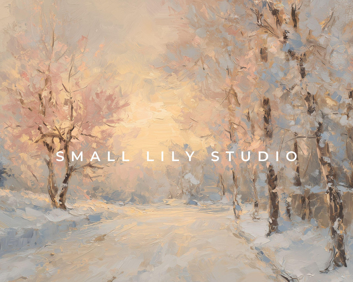 Pink Winter Desktop Wallpaper Set, Snowy Landscape Wallpaper, Aesthetic iPhone Wallpaper, iPad Background Vintage Style Painting | WS159