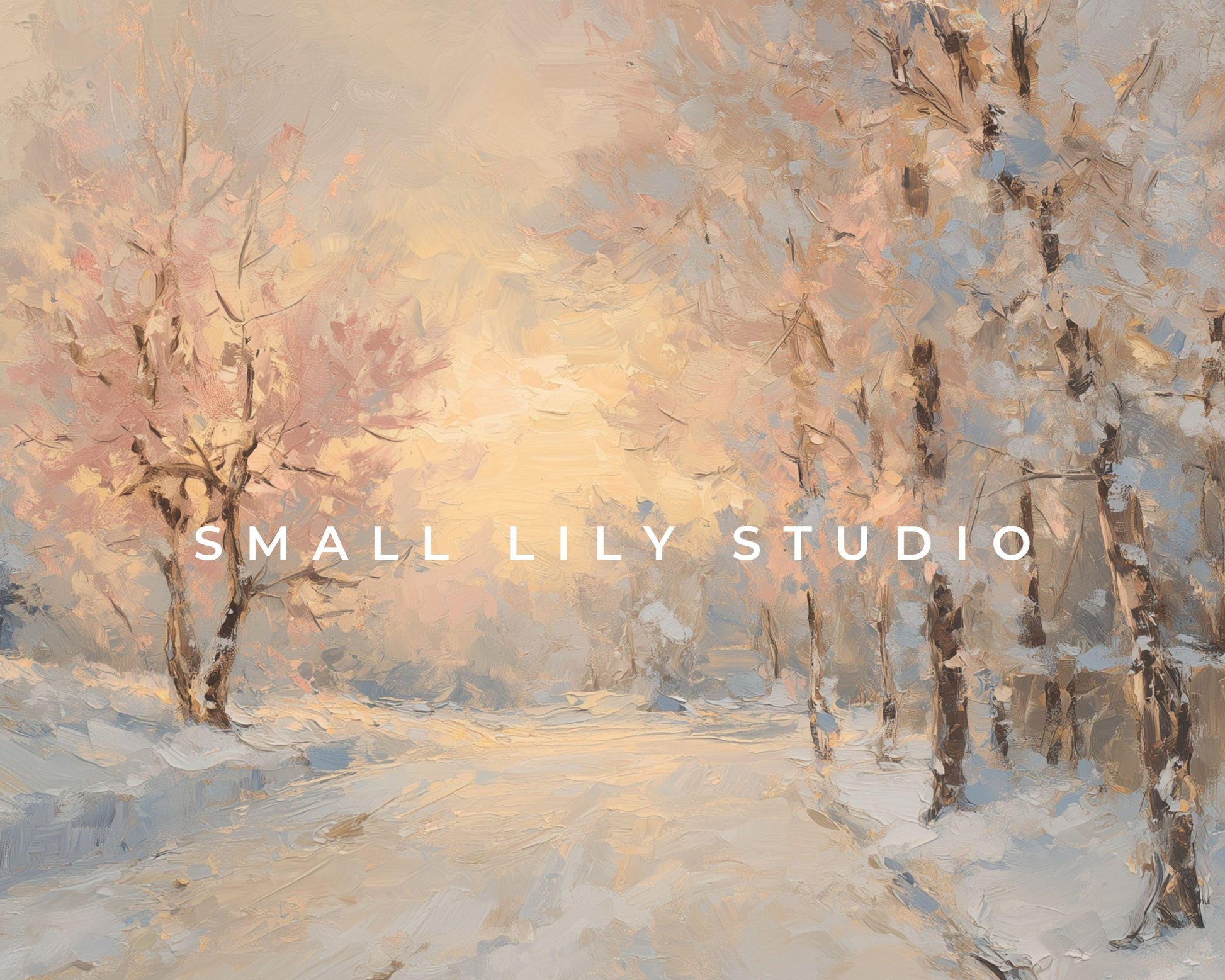 Pink Winter Desktop Wallpaper Set, Snowy Landscape Wallpaper, Aesthetic iPhone Wallpaper, iPad Background Vintage Style Painting | WS159