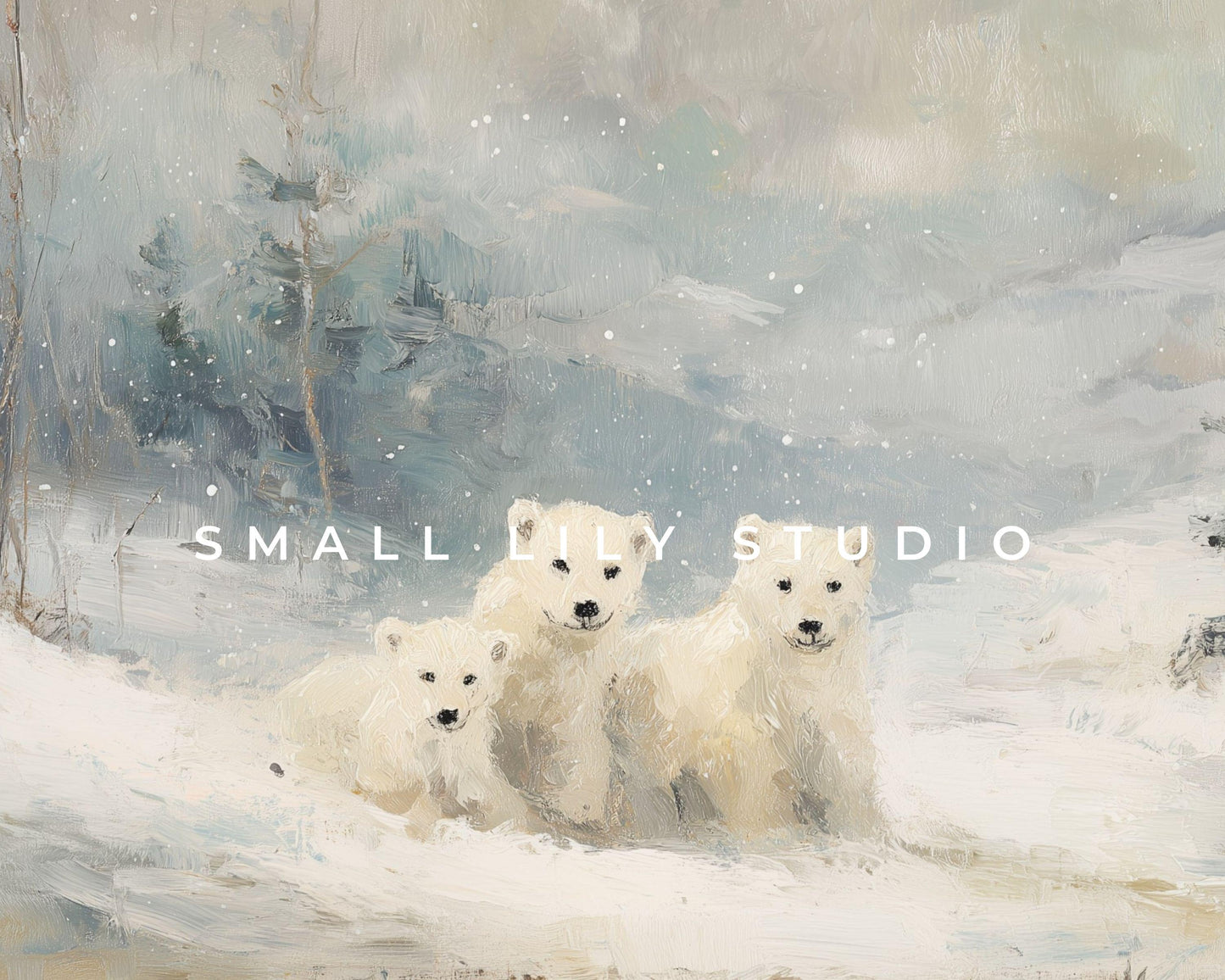Polar Bears Desktop Wallpaper Set, Winter Landscape Wallpaper, Cute Animals iPhone Wallpaper, iPad Background Vintage Style | WS160