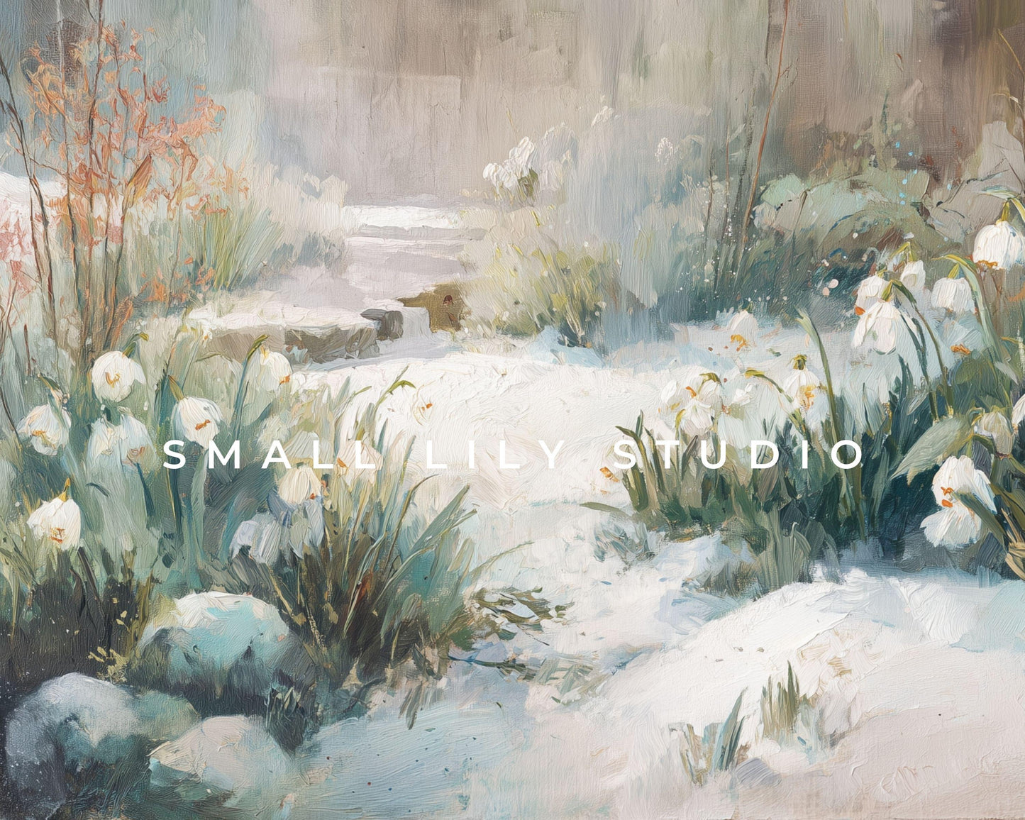 Snow Drops Desktop Wallpaper Set, Winter Garden Wallpaper, Floral iPhone Wallpaper, iPad Background Vintage Style Flowers | WS162