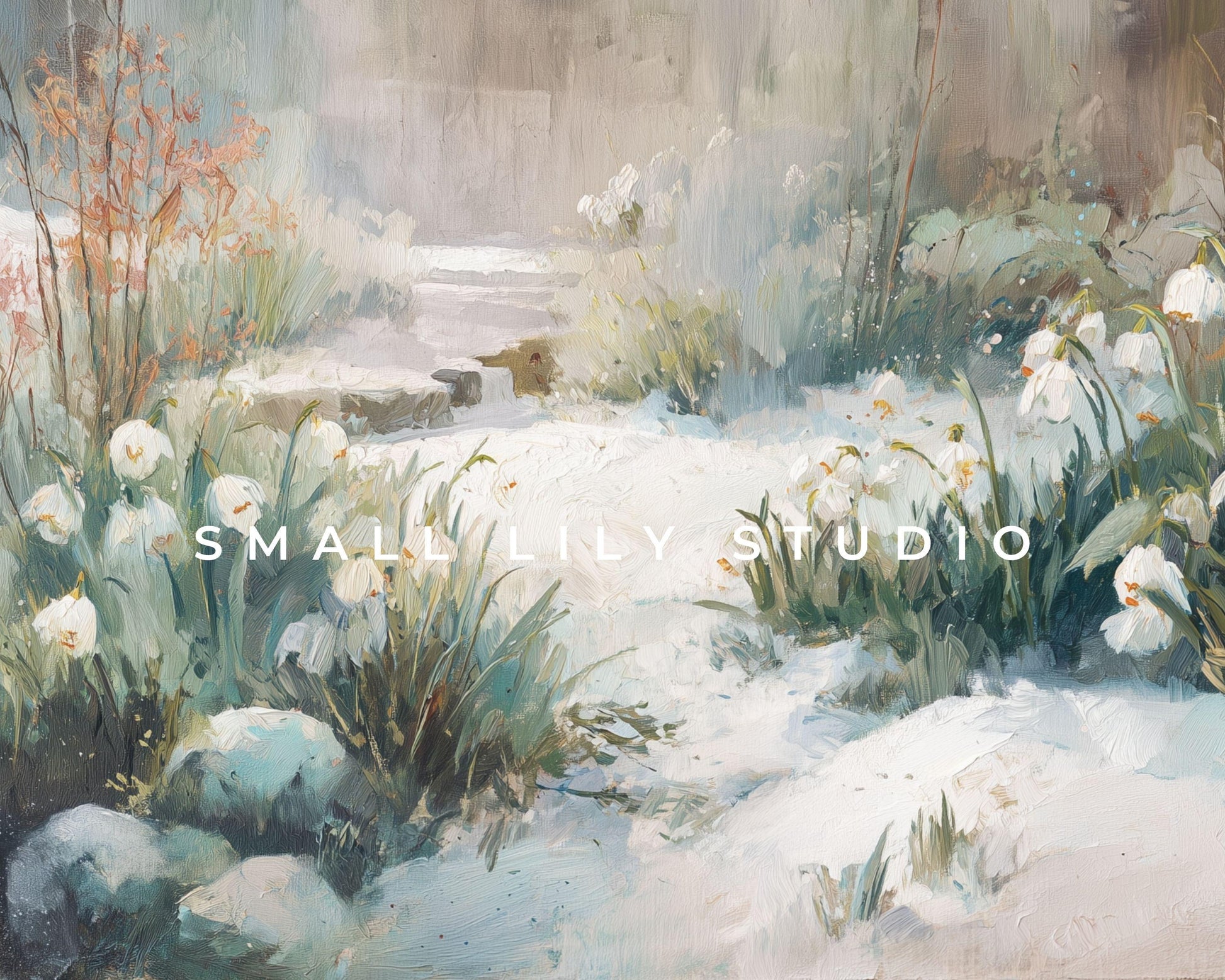 Snow Drops Desktop Wallpaper Set, Winter Garden Wallpaper, Floral iPhone Wallpaper, iPad Background Vintage Style Flowers | WS162