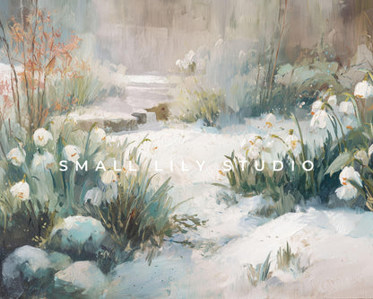 Snow Drops Desktop Wallpaper Set, Winter Garden Wallpaper, Floral iPhone Wallpaper, iPad Background Vintage Style Flowers | WS162