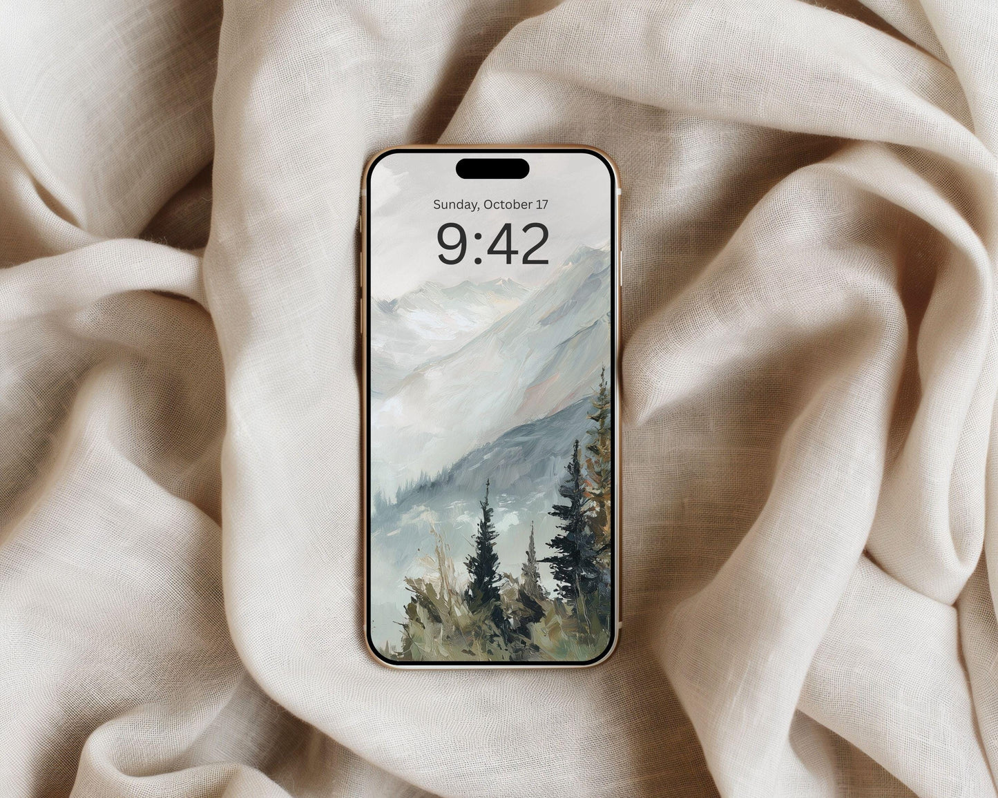 Winter Landscape Desktop Wallpaper Set, Trees and Mountains Wallpaper, Nature iPhone Wallpaper, iPad Background Vintage Style | WS164