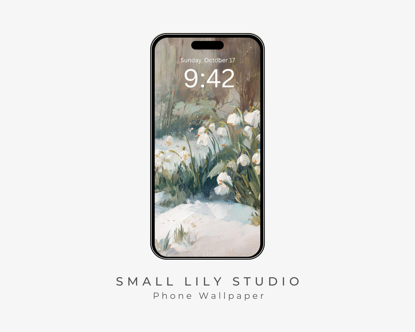 Snow Drops Phone Wallpaper, Winter Garden iPhone Wallpaper, Floral Samsung Galaxy Phone Background, Vintage Style Flowers | WP162