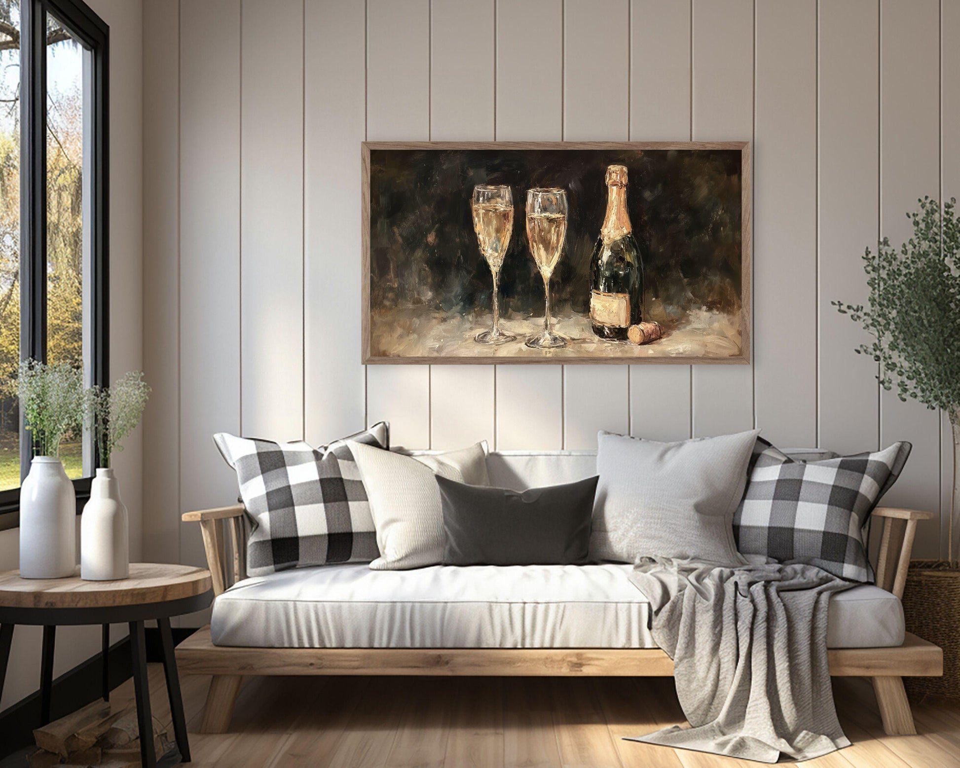 FRAME TV art Champagne and Glasses, Samsung Frame TV art Moody New Years Celebration, Vintage Style Painting for Party| TV1062