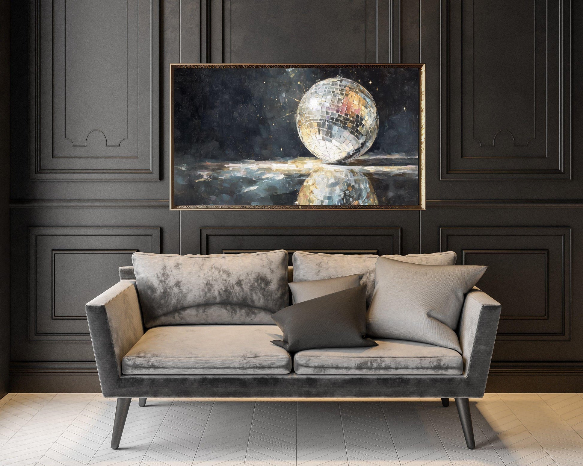FRAME TV art Mirrorball, Samsung Frame TV art New Years Celebration, Retro Painting for Party| TV1067