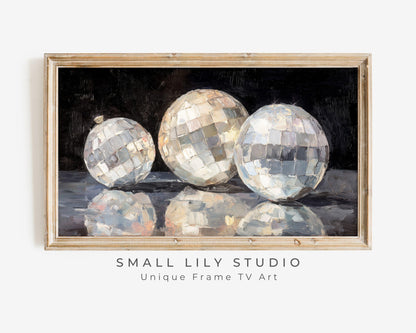 FRAME TV art Mirrorballs, Samsung Frame TV art New Years Celebration, Retro Painting for Party| TV1068