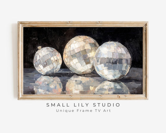 FRAME TV art Mirrorballs, Samsung Frame TV art New Years Celebration, Retro Painting for Party| TV1068
