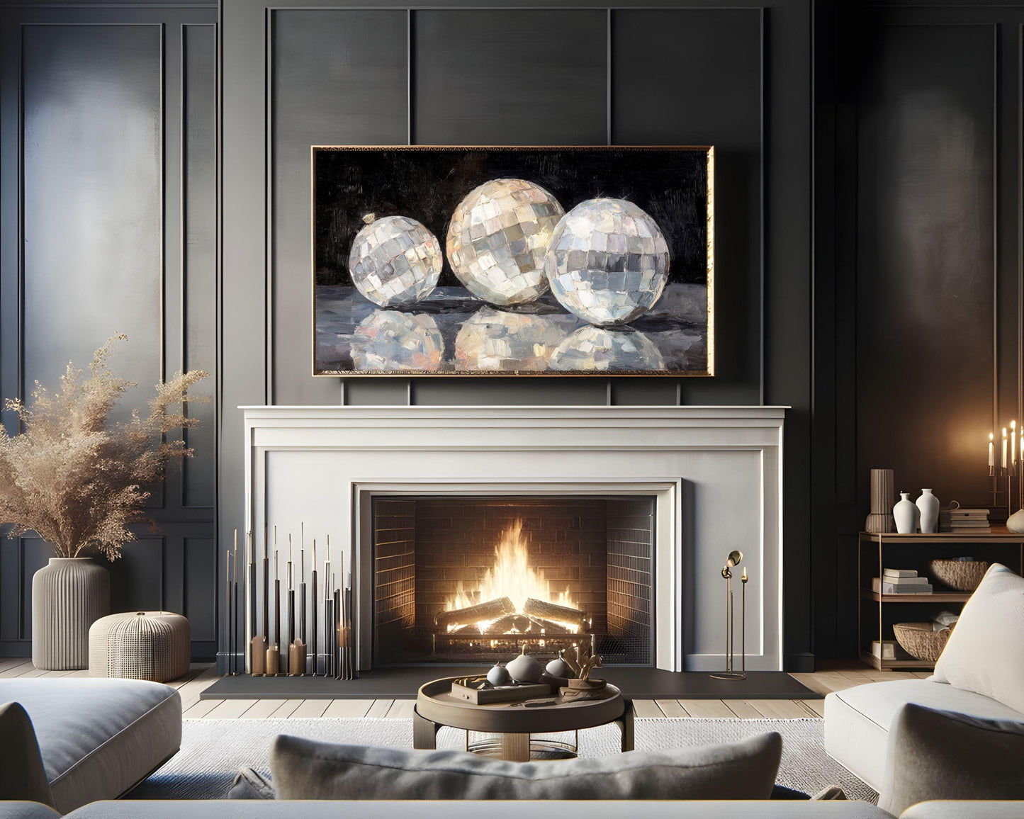 FRAME TV art Mirrorballs, Samsung Frame TV art New Years Celebration, Retro Painting for Party| TV1068