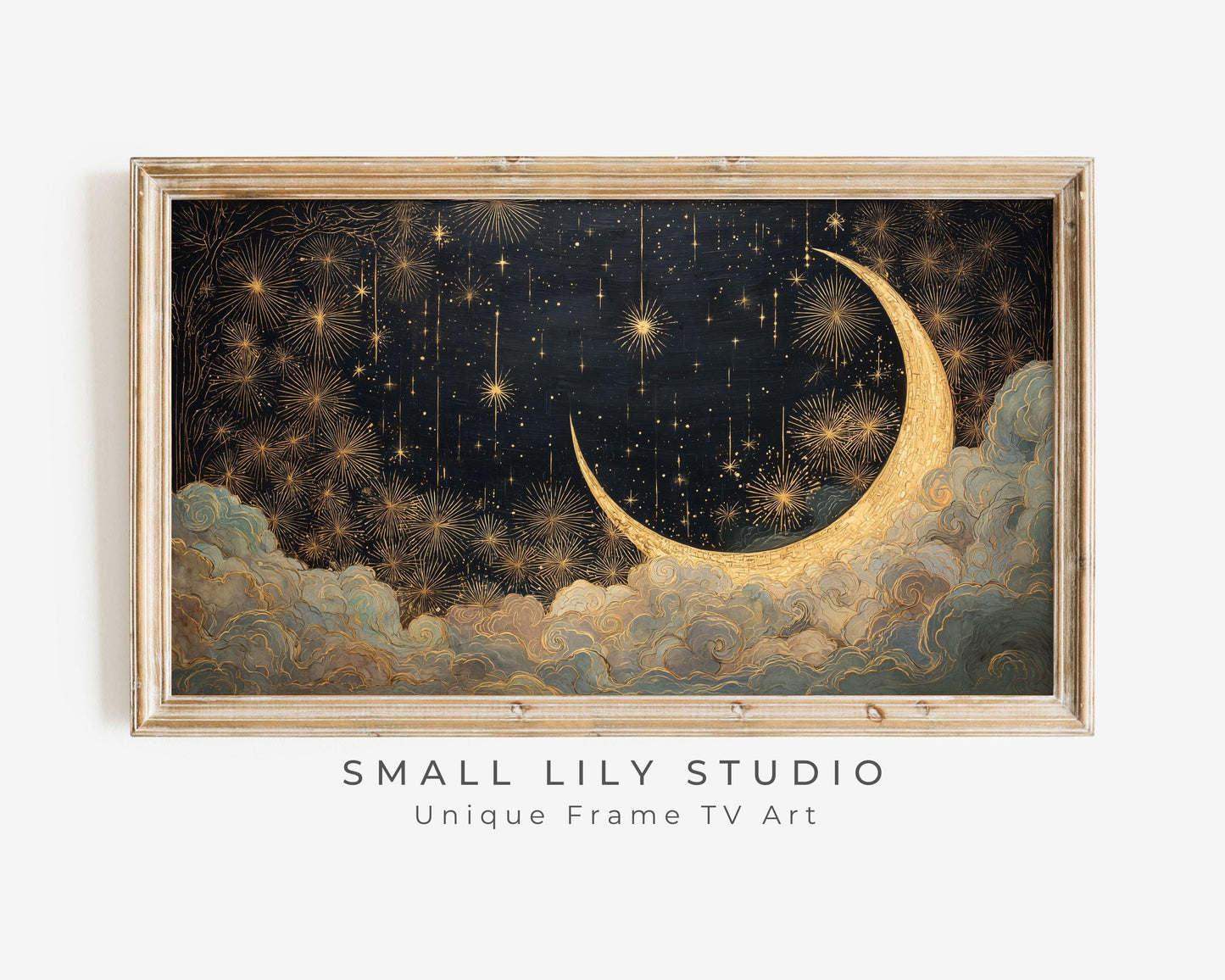 FRAME TV art Art Deco New Years, Samsung Frame TV art Gold Fireworks and Moon, Painting for Gatbsy 1920s Party| TV1069