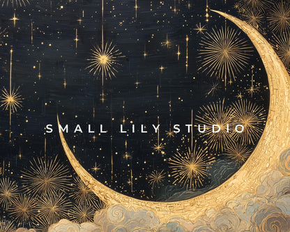 FRAME TV art Art Deco New Years, Samsung Frame TV art Gold Fireworks and Moon, Painting for Gatbsy 1920s Party| TV1069