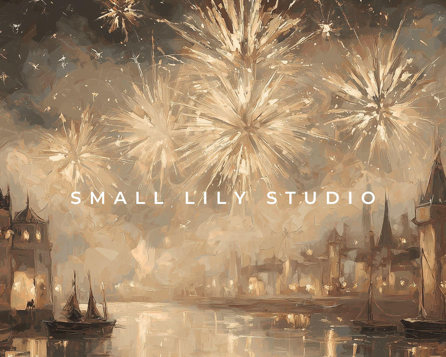 FRAME TV art Gold Fireworks, Samsung Frame TV art New Years Celebration, Vintage Style Painting for Party| TV1070