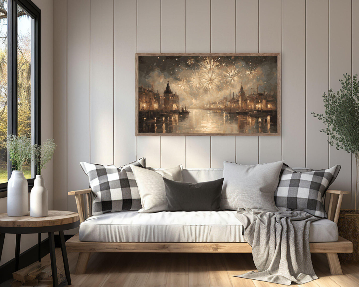 FRAME TV art Gold Fireworks, Samsung Frame TV art New Years Celebration, Vintage Style Painting for Party| TV1070