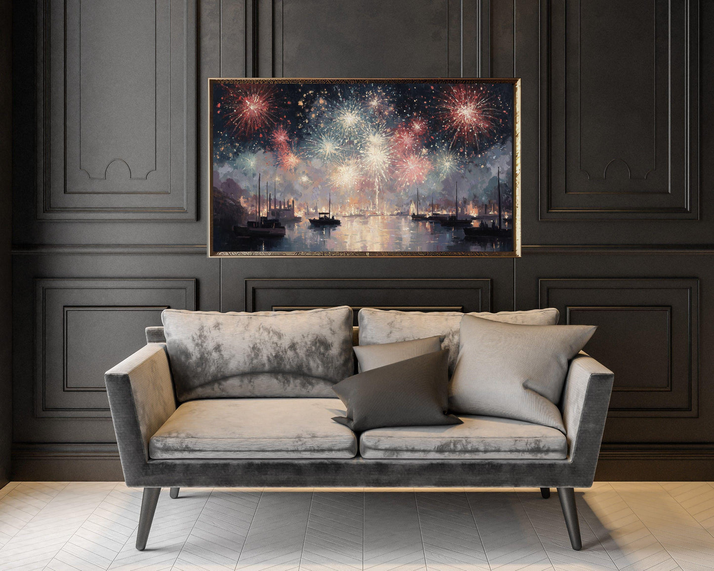 FRAME TV art Red White and Blue Fireworks, Samsung Frame TV art New Years Celebration, Vintage Style Patriotic 4th of July Party| TV1073
