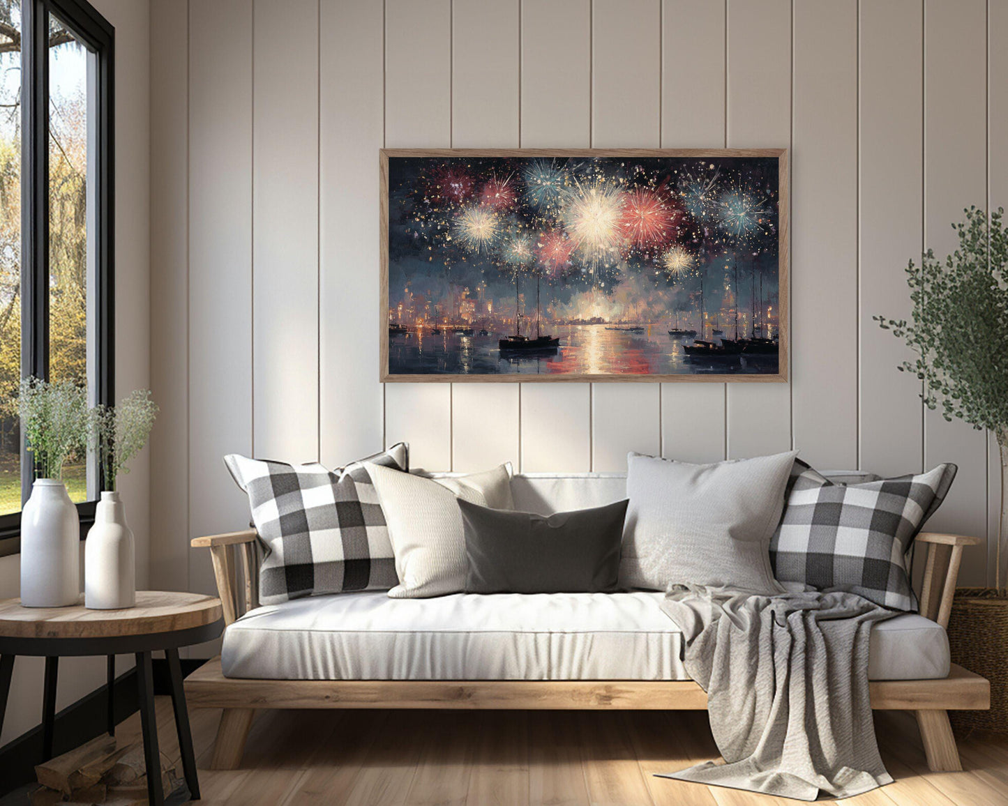 FRAME TV art Red White and Blue Fireworks, Samsung Frame TV art New Years Celebration, Vintage Style Patriotic 4th of July Party| TV1074