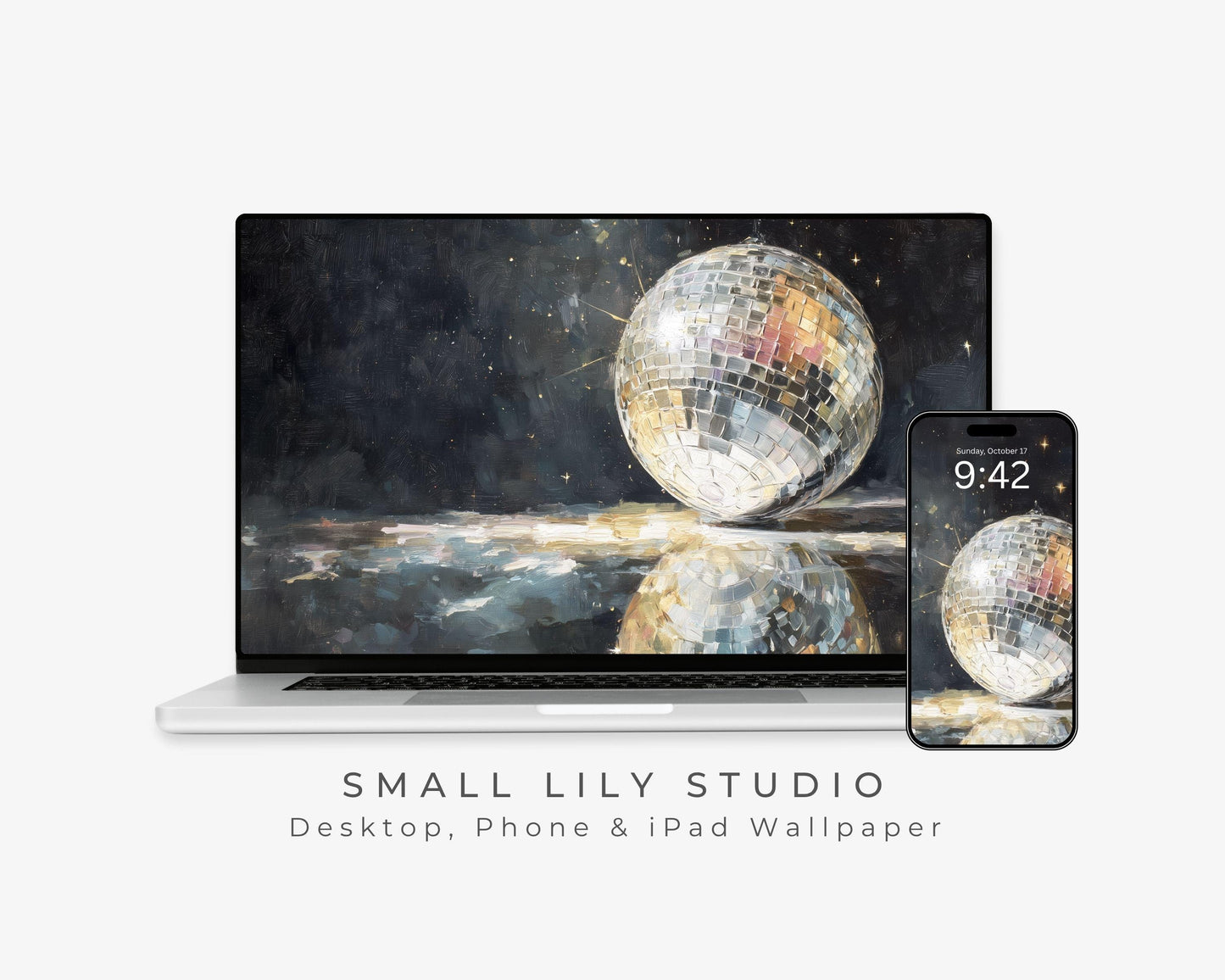 MIrrorball Desktop Wallpaper Set, New Years Phone Wallpaper, Party iPhone Wallpaper, Aesthetic Retro iPad Background | WS152