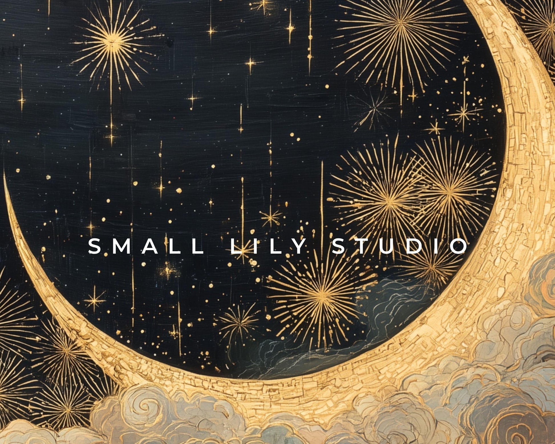 Gold Moon and Stars iPad Wallpaper, New Years iPad Background, Art Deco Gatsby Tablet Wallpaper, Aesthetic Vintage Style Painting | WT154