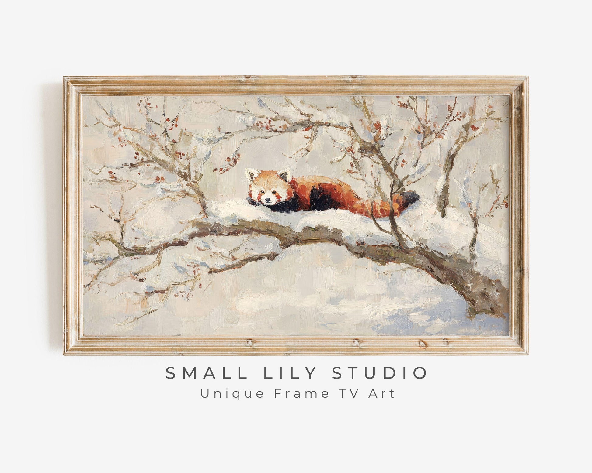 FRAME TV art Red Panda, Samsung Frame TV art Winter Tree, Vintage Style Painting Cute Animal | TV1100