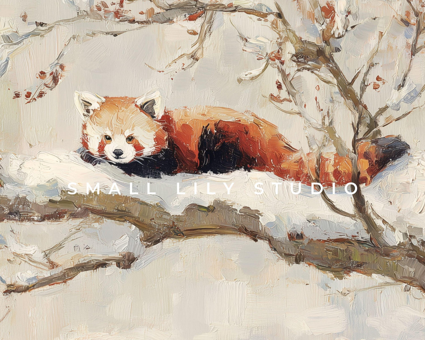 FRAME TV art Red Panda, Samsung Frame TV art Winter Tree, Vintage Style Painting Cute Animal | TV1100