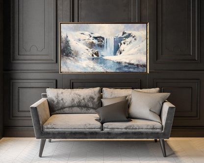 FRAME TV art Winter Waterfall, Samsung Frame TV art Iceland Landscape, Vintage Style Nature Painting | TV1106