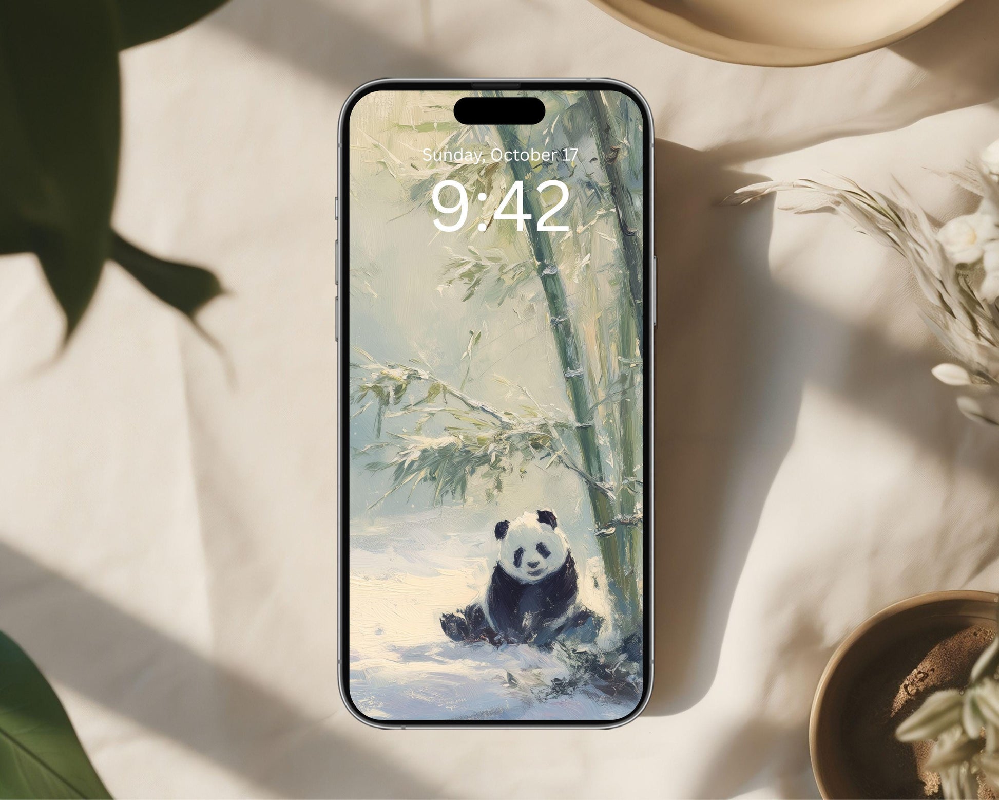 Pandas Phone Wallpaper, Winter iPhone Wallpaper, Cute Animals Samsung Galaxy Phone Background, Vintage Style Art | WP166