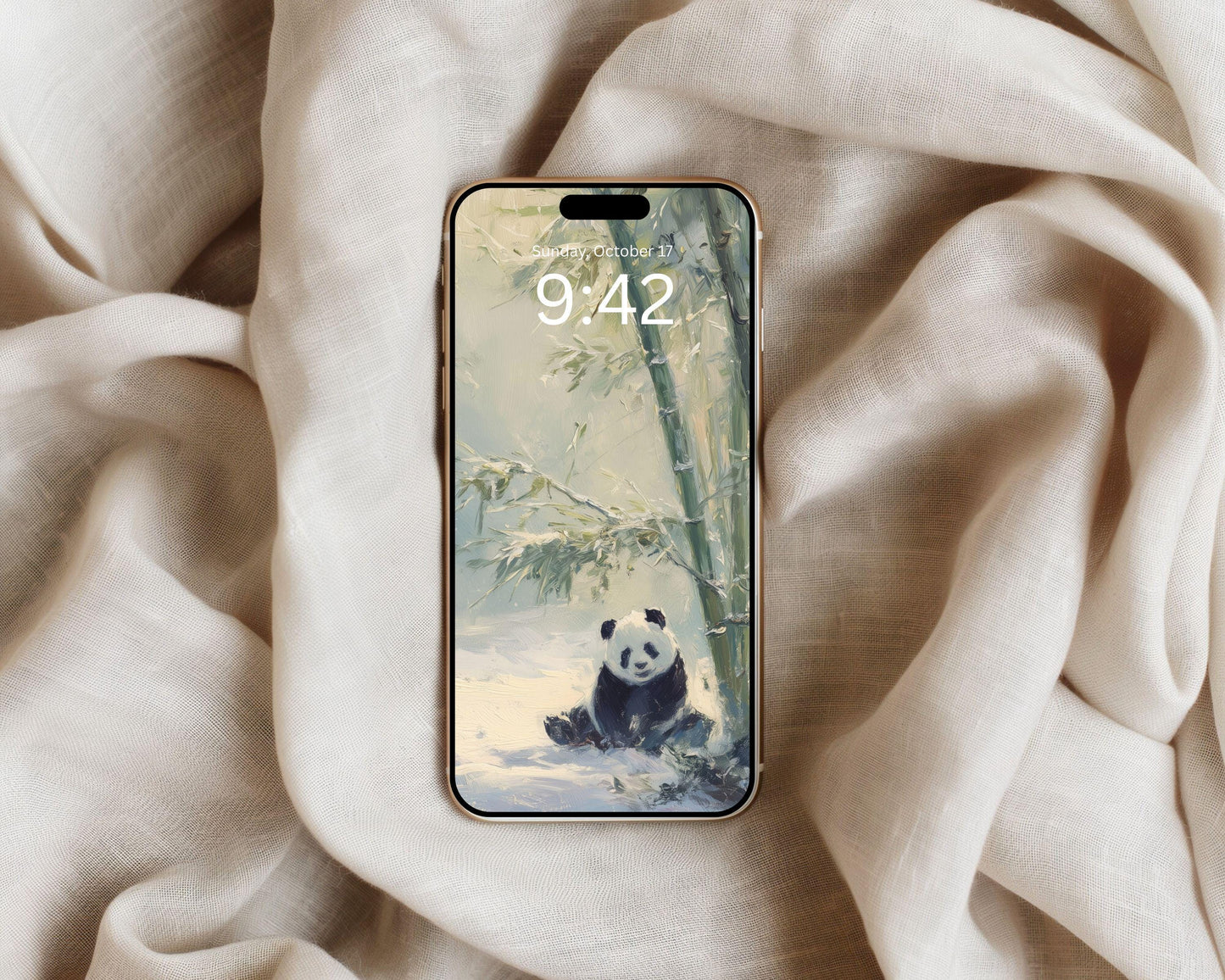 Pandas Phone Wallpaper, Winter iPhone Wallpaper, Cute Animals Samsung Galaxy Phone Background, Vintage Style Art | WP166