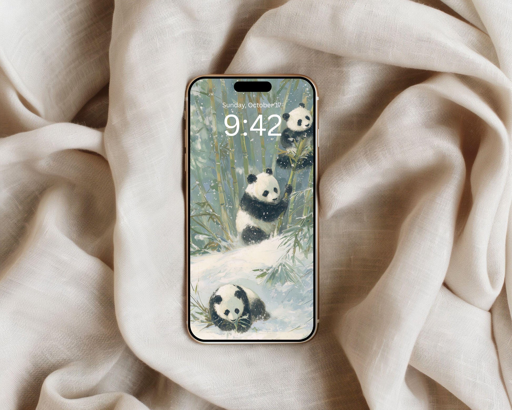 Pandas Phone Wallpaper, Winter iPhone Wallpaper, Cute Animals Samsung Galaxy Phone Background, Vintage Style Art | WP167