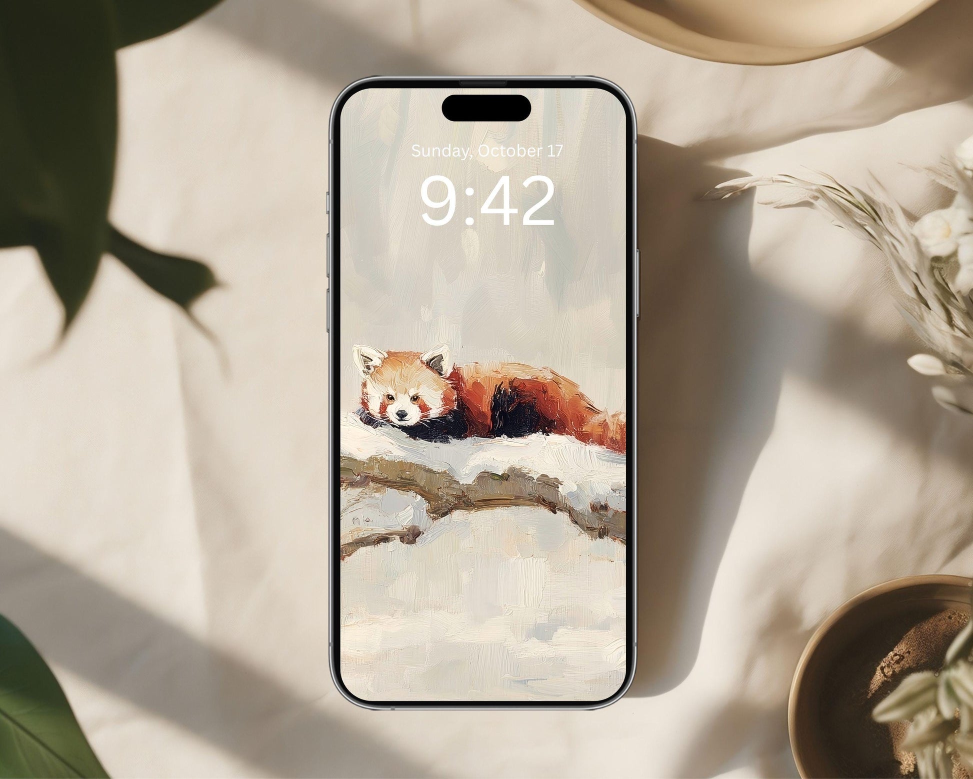 Red Panda Phone Wallpaper, Winter iPhone Wallpaper, Cute Animal Samsung Galaxy Phone Background, Vintage Style Art | WP168
