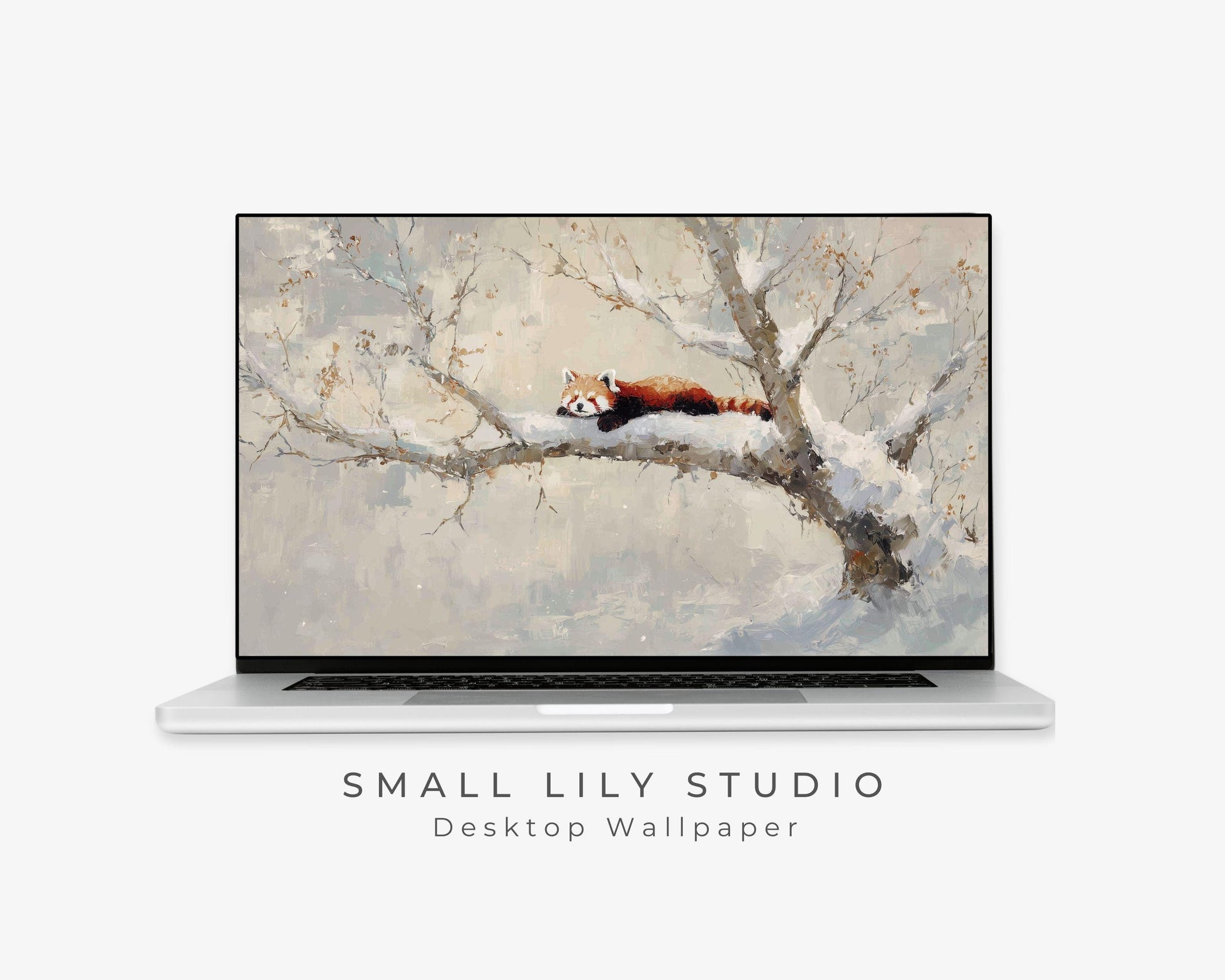 Red Panda Desktop Wallpaper, Winter Macbook Wallpaper, Cute Animal Laptop Background, Vintage Style Painting | WD169