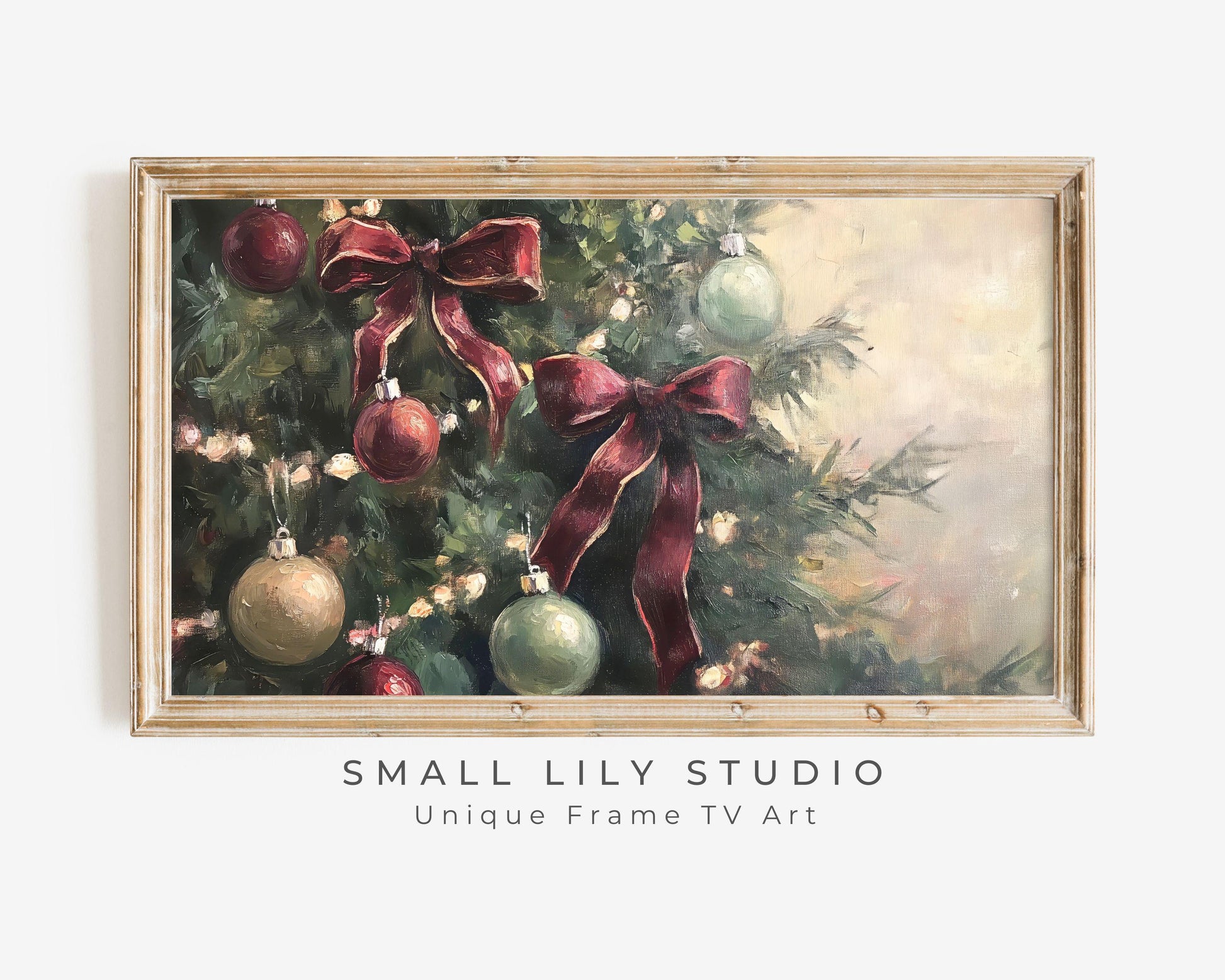 Christmas Tree with Burgundy Bows Frame TV Art
