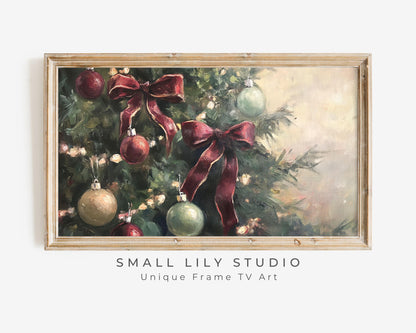 Christmas Tree with Burgundy Bows Frame TV Art
