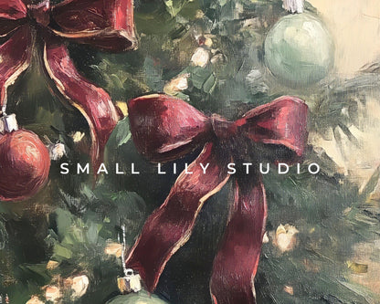 Christmas Tree with Burgundy Bows Frame TV Art