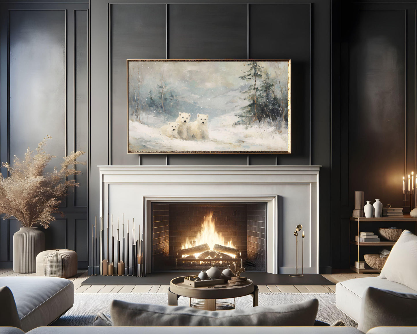 FRAME TV art Polar Bear Family, Samsung Frame TV art Winter Landscape, Vintage Style Painting Animals in Snow | TV1083
