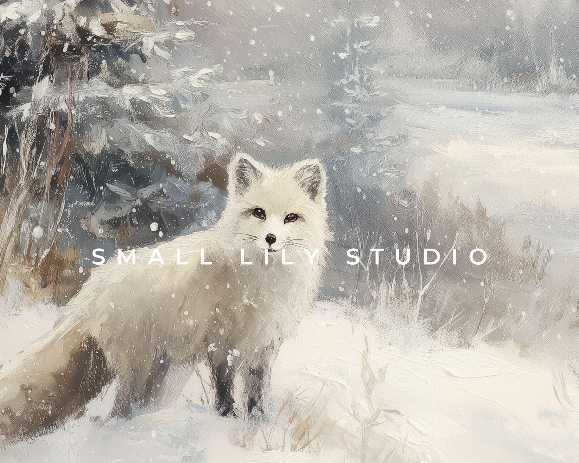 FRAME TV art Arctic Fox, Samsung Frame TV art Winter Landscape, Vintage Style Painting Cute Animal in Snow | TV1085