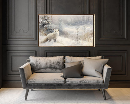 FRAME TV art Arctic Fox, Samsung Frame TV art Winter Landscape, Vintage Style Painting Cute Animal in Snow | TV1085