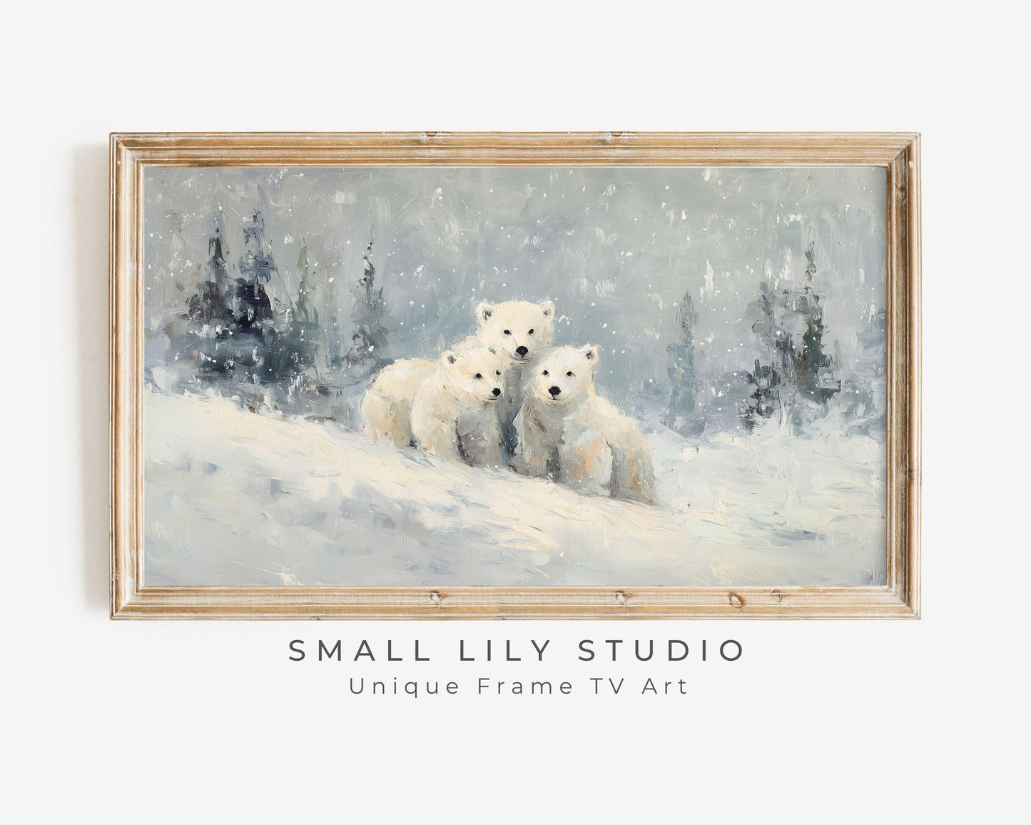 FRAME TV art Polar Bear Family, Samsung Frame TV art Winter Landscape, Vintage Style Painting Animals in Snow | TV1086