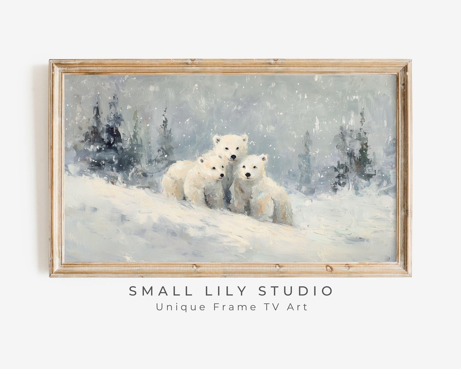 FRAME TV art Polar Bear Family, Samsung Frame TV art Winter Landscape, Vintage Style Painting Animals in Snow | TV1086