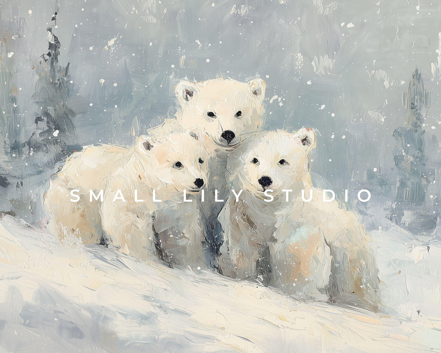 FRAME TV art Polar Bear Family, Samsung Frame TV art Winter Landscape, Vintage Style Painting Animals in Snow | TV1086