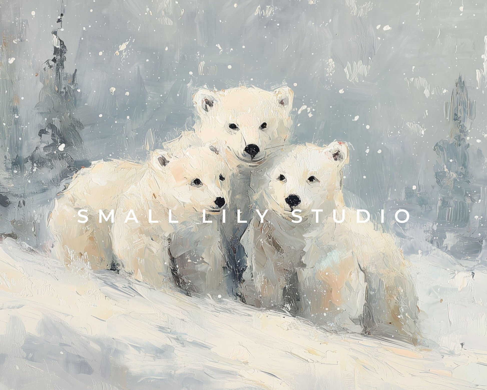 FRAME TV art Polar Bear Family, Samsung Frame TV art Winter Landscape, Vintage Style Painting Animals in Snow | TV1086