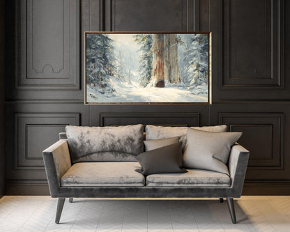 FRAME TV art Giant Tree in Snow, Samsung Frame TV art Winter Forest Landscape, Vintage Style Painting | TV1088