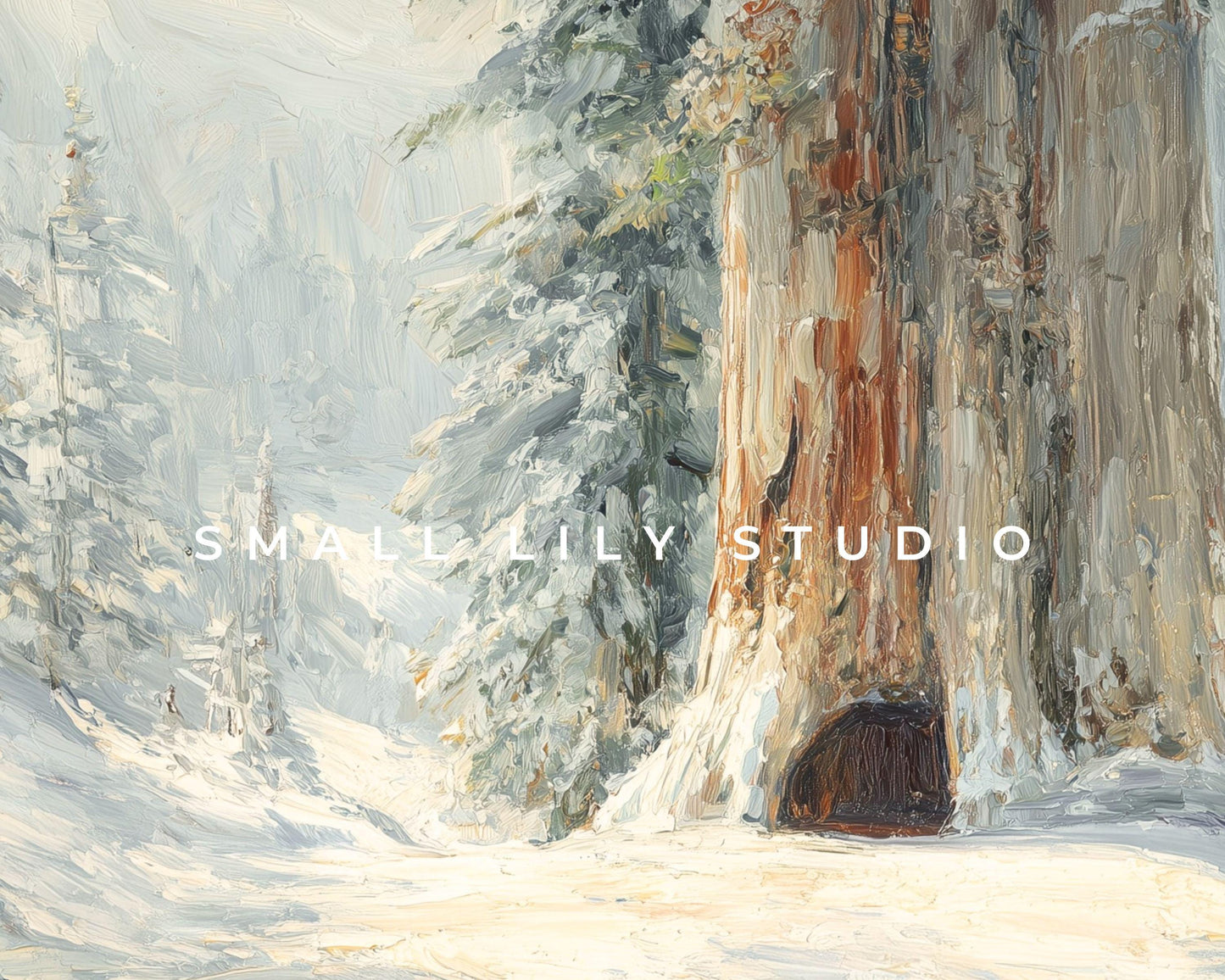 FRAME TV art Giant Tree in Snow, Samsung Frame TV art Winter Forest Landscape, Vintage Style Painting | TV1088