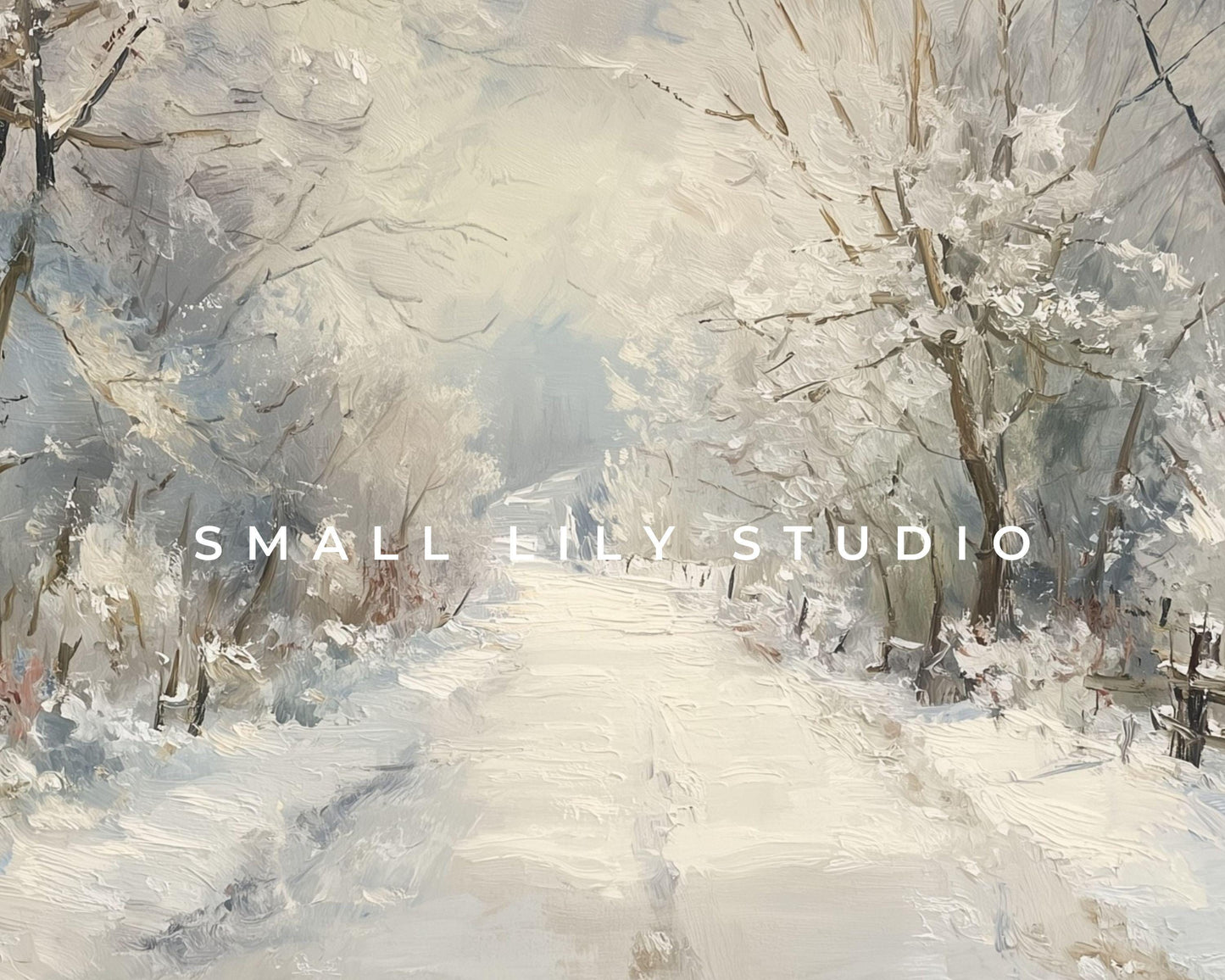 FRAME TV art Path Through Winter Trees, Samsung Frame TV art Snowy Landscape, Vintage Style Painting | TV1089